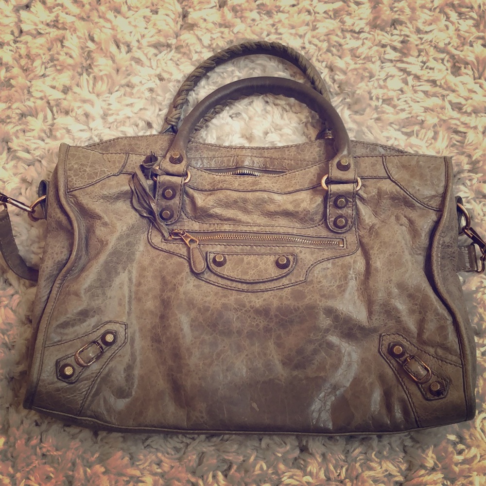 Beige Balenciaga bag with rose gold hardware